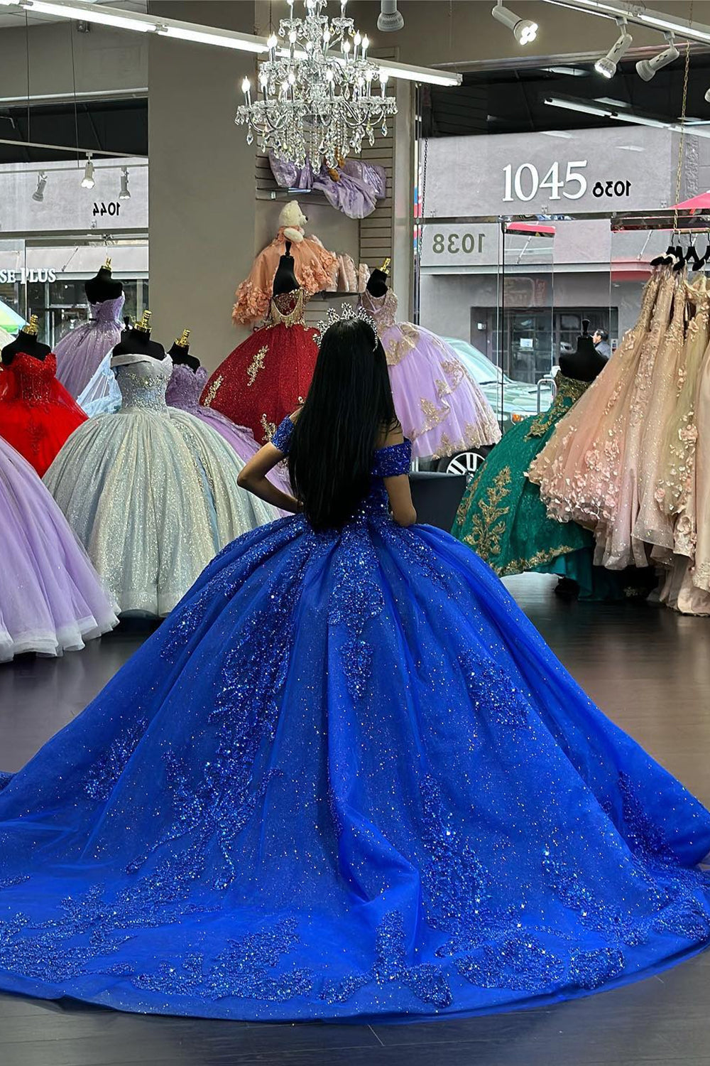 Royal Blue Sparkly Off-Shoulder Tulle Quinceanera Ball Gown
