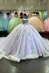 Princess Quinceanera Dress in Lilac with Off-the-Shoulder Sequin Applique and Tulle