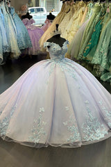 Princess Quinceanera Dress in Blue Lilac with Off-Shoulder Applique and Tulle
