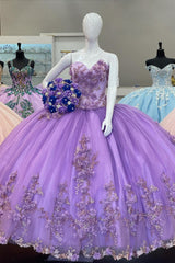 Sweetheart Princess Dress with Purple Floral Applique and Tulle