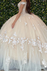 Off-the-Shoulder Tulle Quinceanera Dress with Apricot Applique