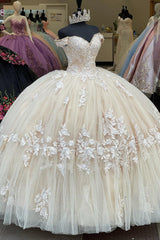 Off-the-Shoulder Tulle Quinceanera Dress with Apricot Applique