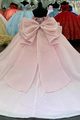 Pink Glitter Off-the-Shoulder Beaded Tulle Quinceanera Gown with Bow