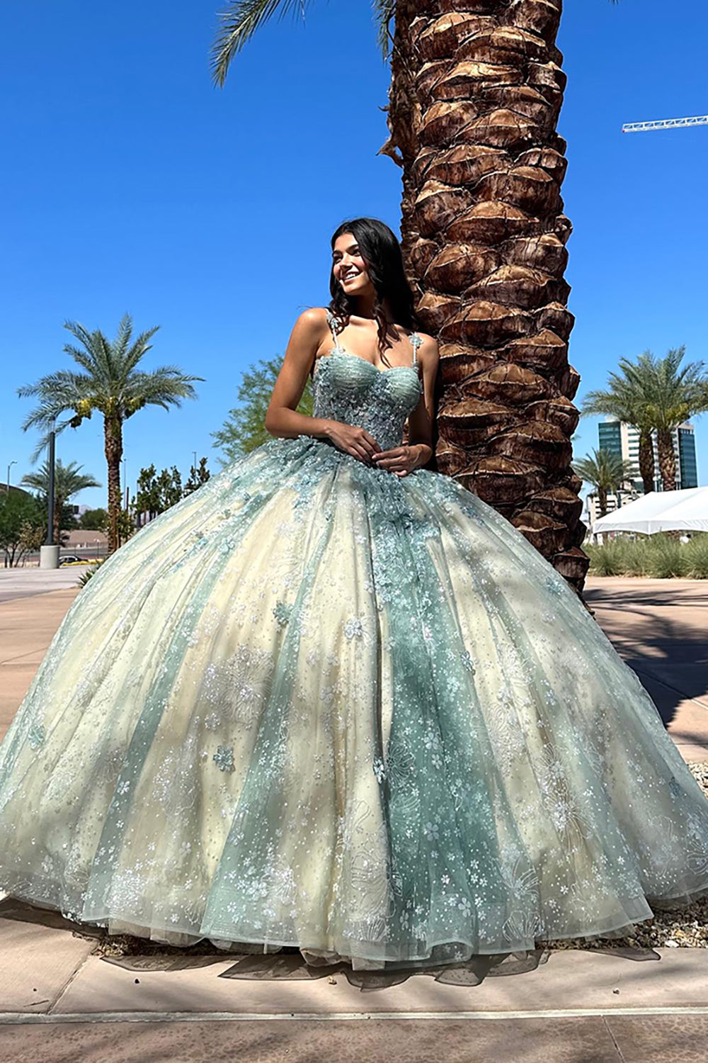 Champagne Blush Quinceanera Dress with Spaghetti Straps, Tulle Cape, and Appliques