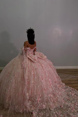 Princess Quinceanera Dress in Dusty Rose with Off-the-Shoulder Bow Applique