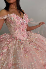Princess Quinceanera Dress in Dusty Rose with Off-the-Shoulder Bow Applique