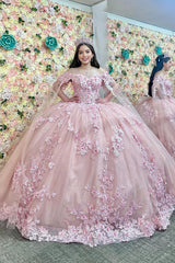 Off-the-Shoulder Quinceanera Gown in Dusty Rose with Cape and Train, Featuring Applique