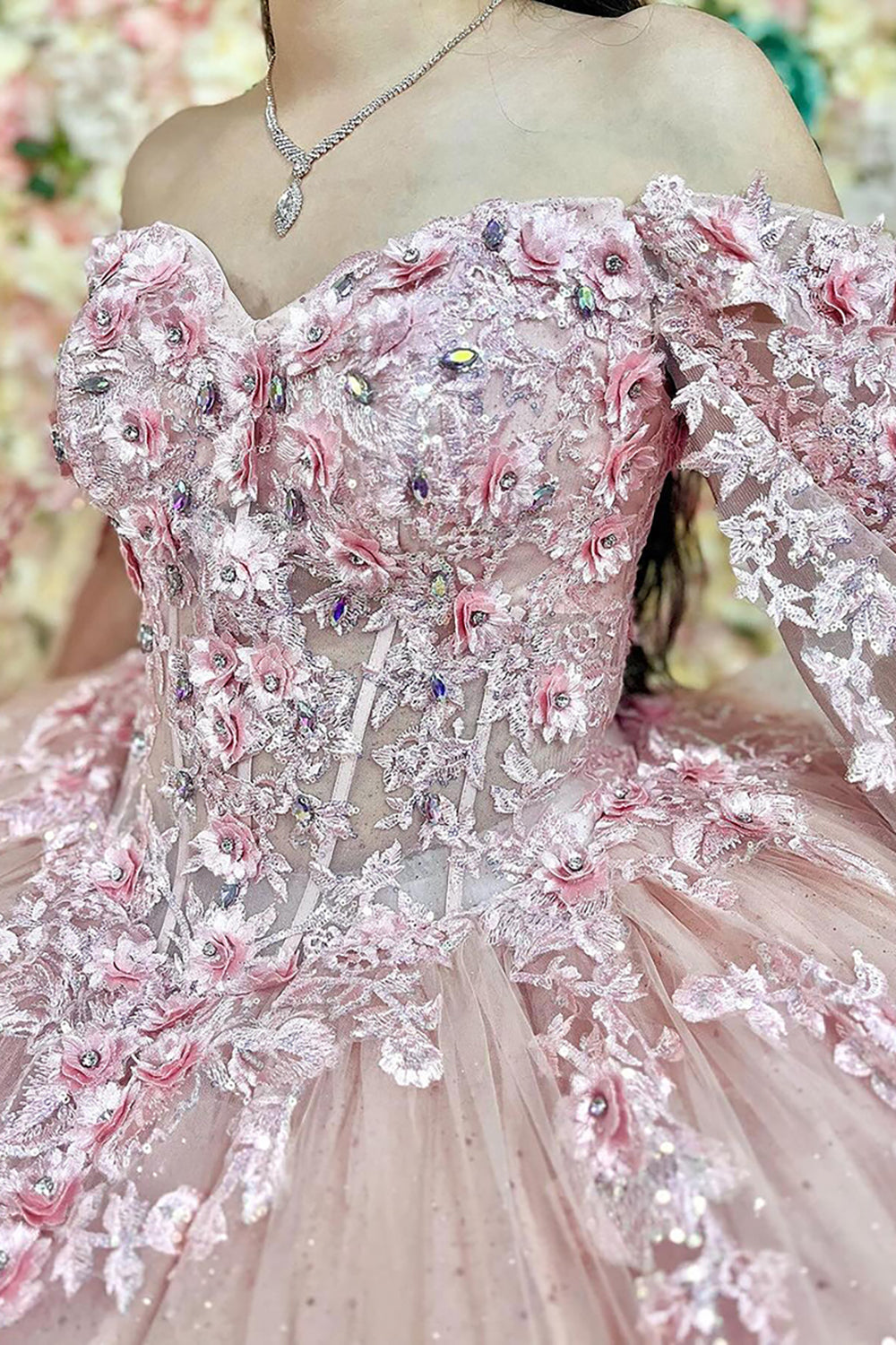 Off-the-Shoulder Quinceanera Gown in Dusty Rose with Cape and Train, Featuring Applique