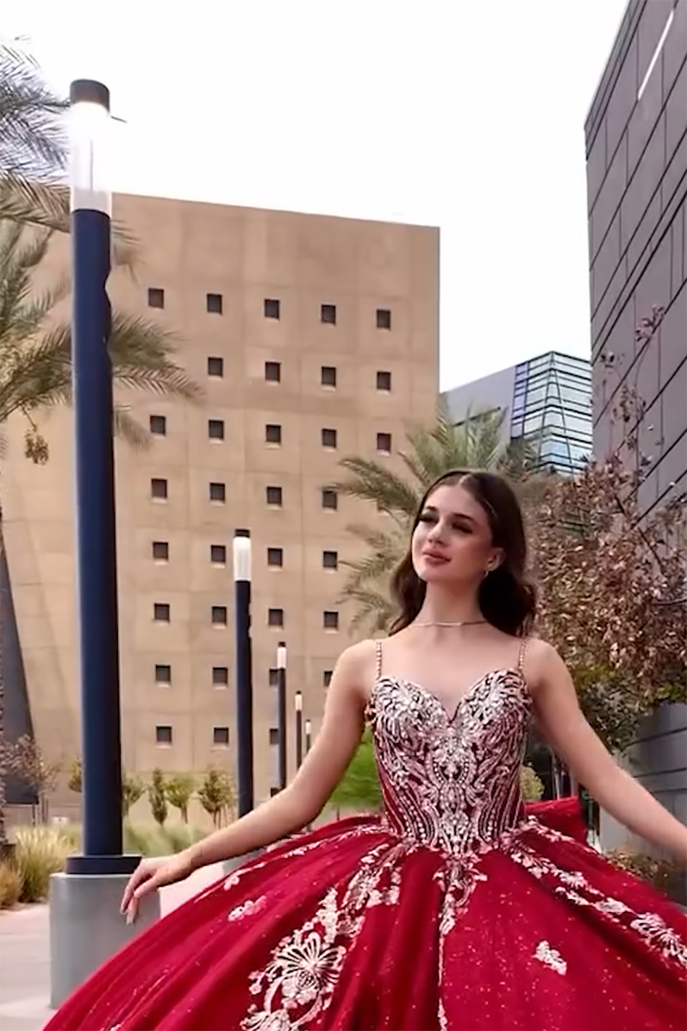 Burgundy Glitter Quinceanera Ball Gown with Beaded Spaghetti Straps