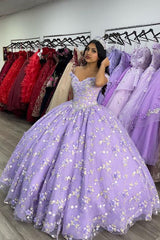 Off-the-Shoulder Lilac Tulle Quinceanera Ball Gown with Appliques