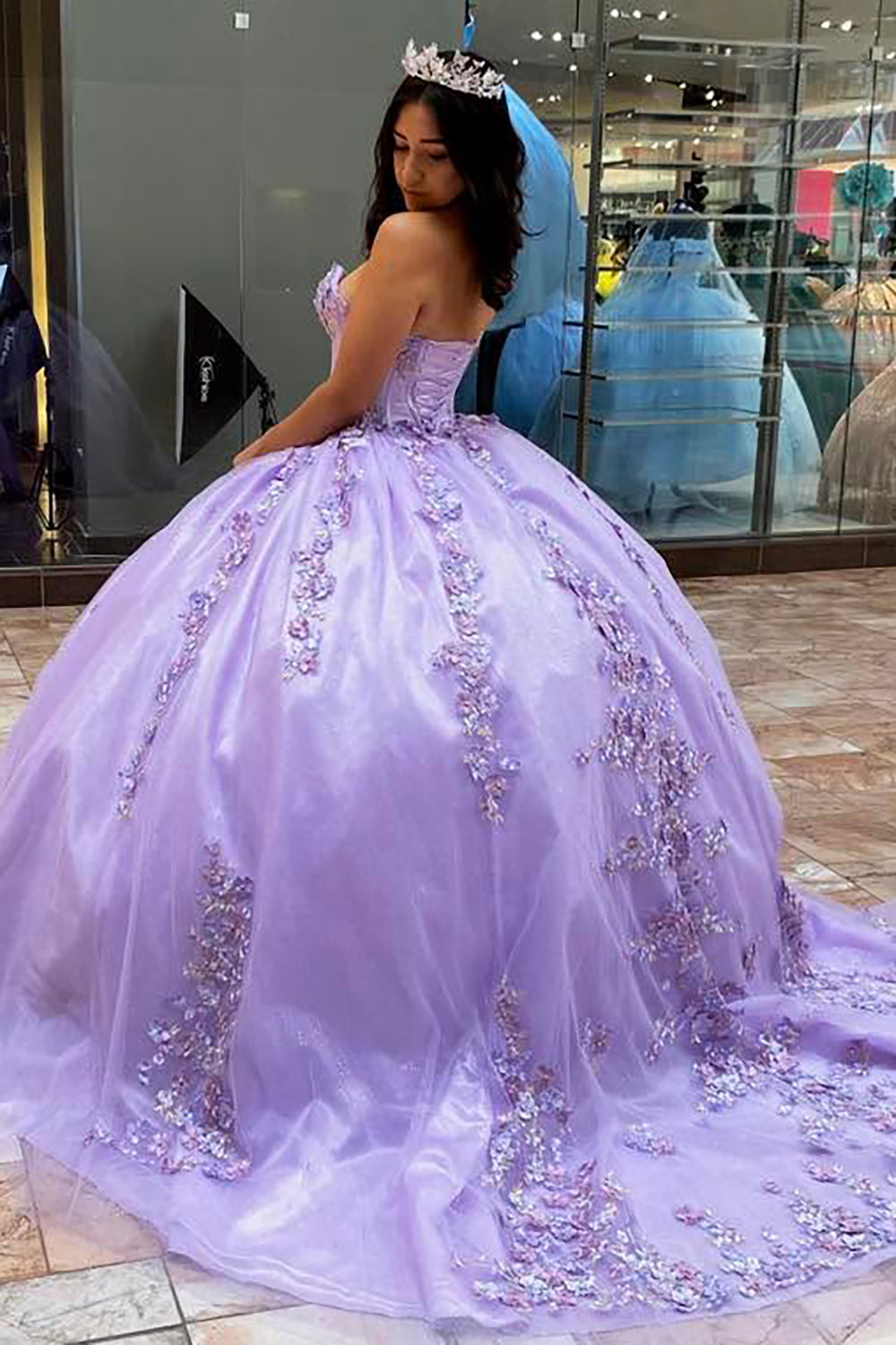 Sweetheart Princess Quinceanera Dress in Lilac with Tulle Appliques