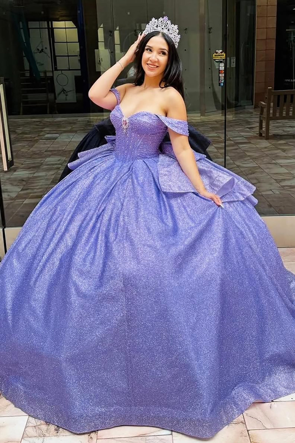 Mint Off-the-Shoulder Sparkly Princess Tulle Quinceanera Dress Featuring Sequins and a Bow