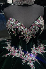 Velvet Quinceanera Dress with Pine Sweetheart Beaded Applique