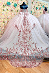 Princess Quinceanera Dress in Dusty Rose with Off-Shoulder Beaded Applique and Tulle Bow