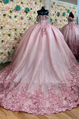 Princess Quinceanera Dress in Dusty Rose with Off-the-Shoulder Tulle and Appliques