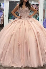 Sweetheart Corset Ball Gown with Pink Tulle Applique for Quinceanera