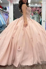 Sweetheart Corset Ball Gown with Pink Tulle Applique for Quinceanera