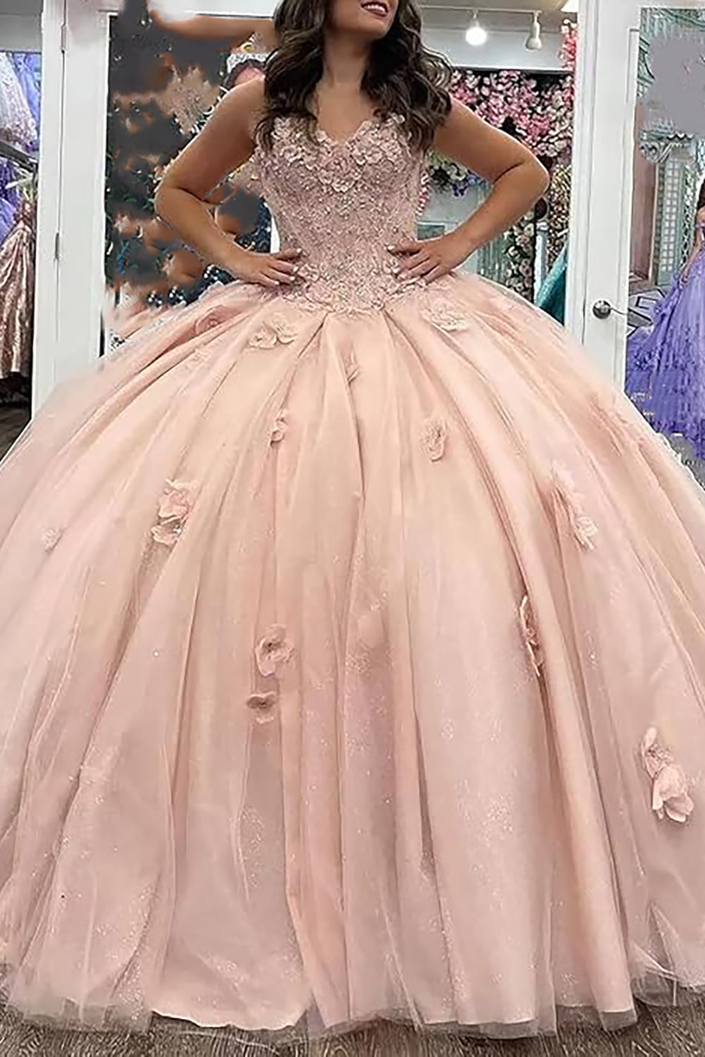 Sweetheart Corset Ball Gown with Pink Tulle Applique for Quinceanera