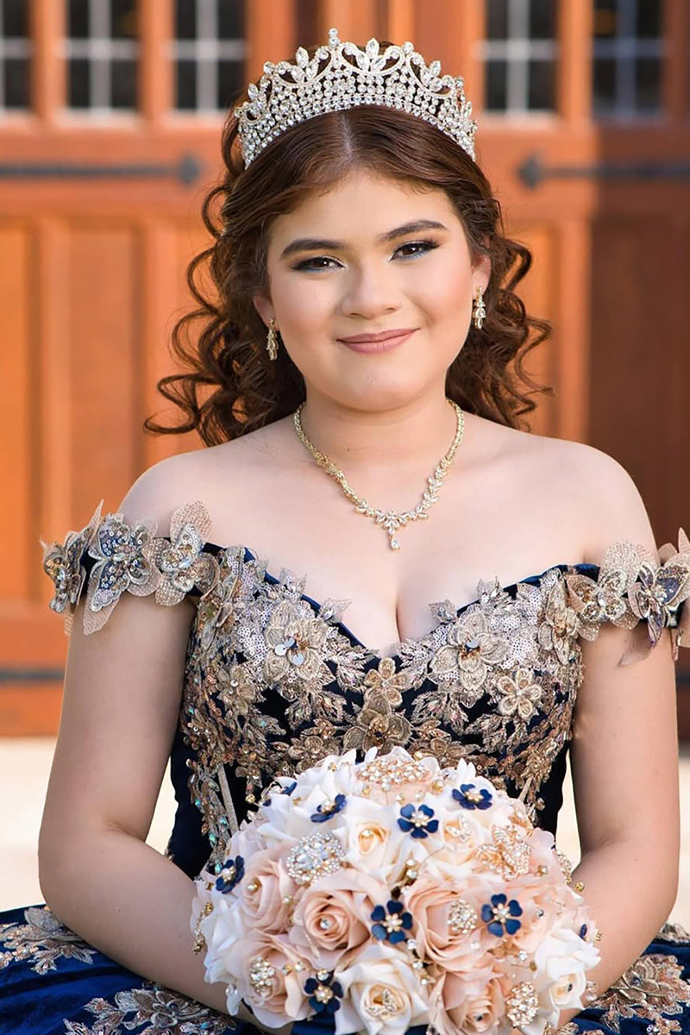 Velvet Quinceanera Ball Gown in Burgundy with Off-the-Shoulder Appliques