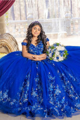 Princess Quinceanera Dress in Royal Blue with Appliques, Off the Shoulder
