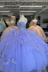 Sweetheart Quinceanera Dress in Blue with Princess Organza Applique and Beading