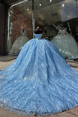 Sweetheart Ball Gown with Sparkly Blue Sequins and Beading for Quinceanera