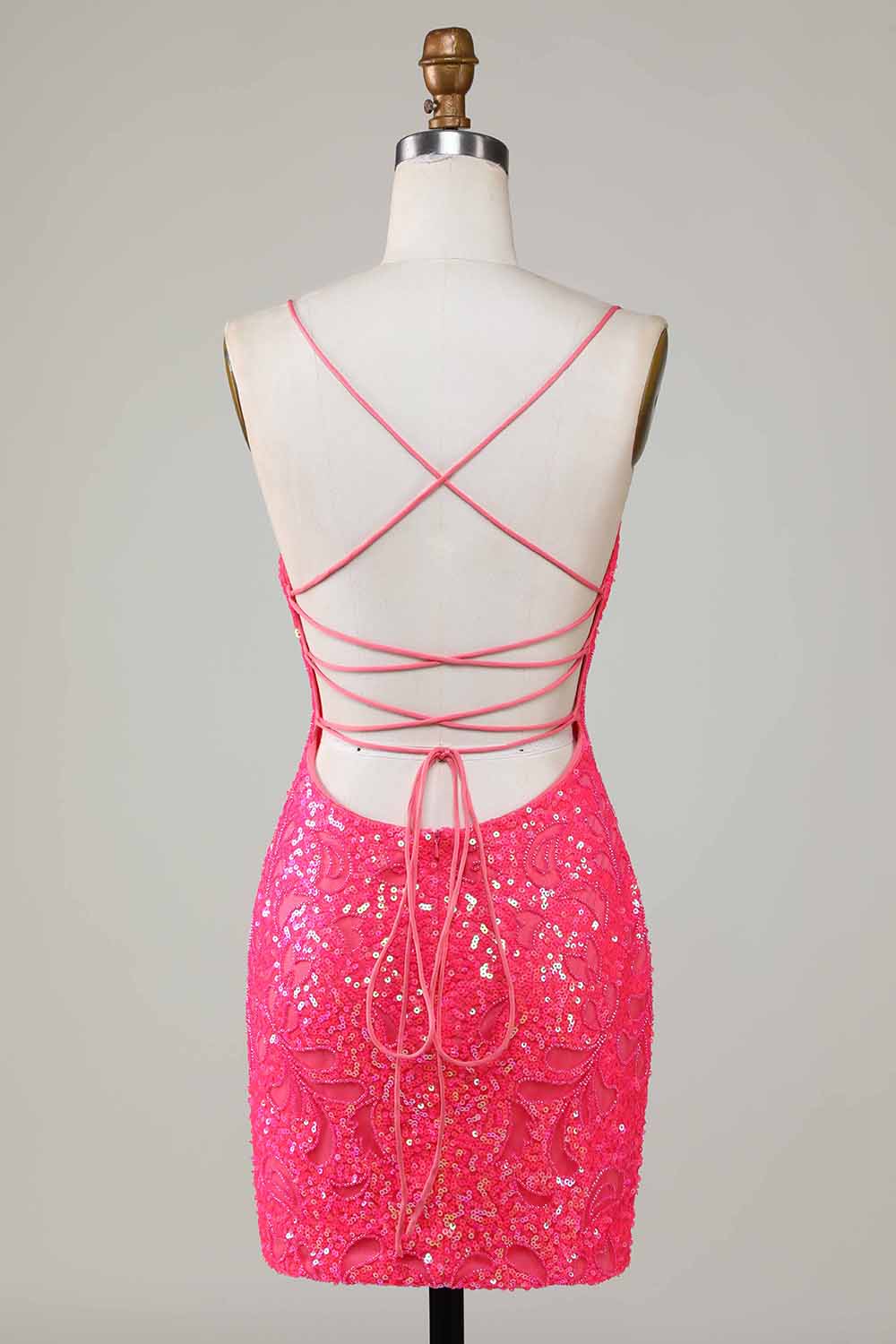 Sparkly Pink Beaded Sequins Tight Short Homecoming Dress/Mini Dress