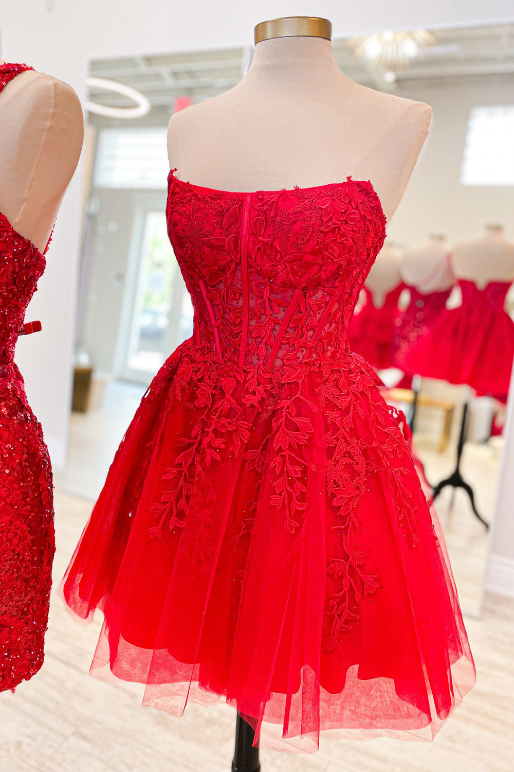 Sparkly Fuchsia Corset Lace A-Line Tulle Homecoming Dress/Mini Dress