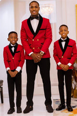 Fancy Red Best-Fitted Double-Breasted Wedding Suits with Black Lapel