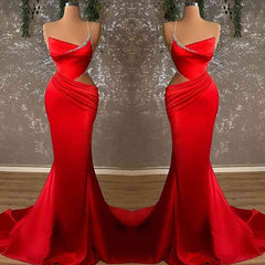 Glamorous Red Mermaid Spaghetti Strap Evening Dress