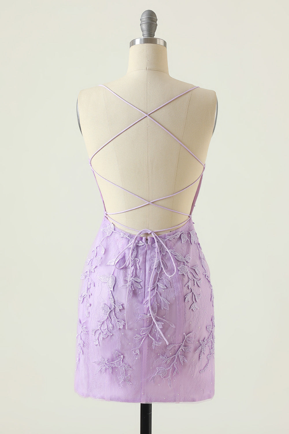 Spaghetti Straps Purple Tight Short Homecoming Dress/Mini Dress with Appliques