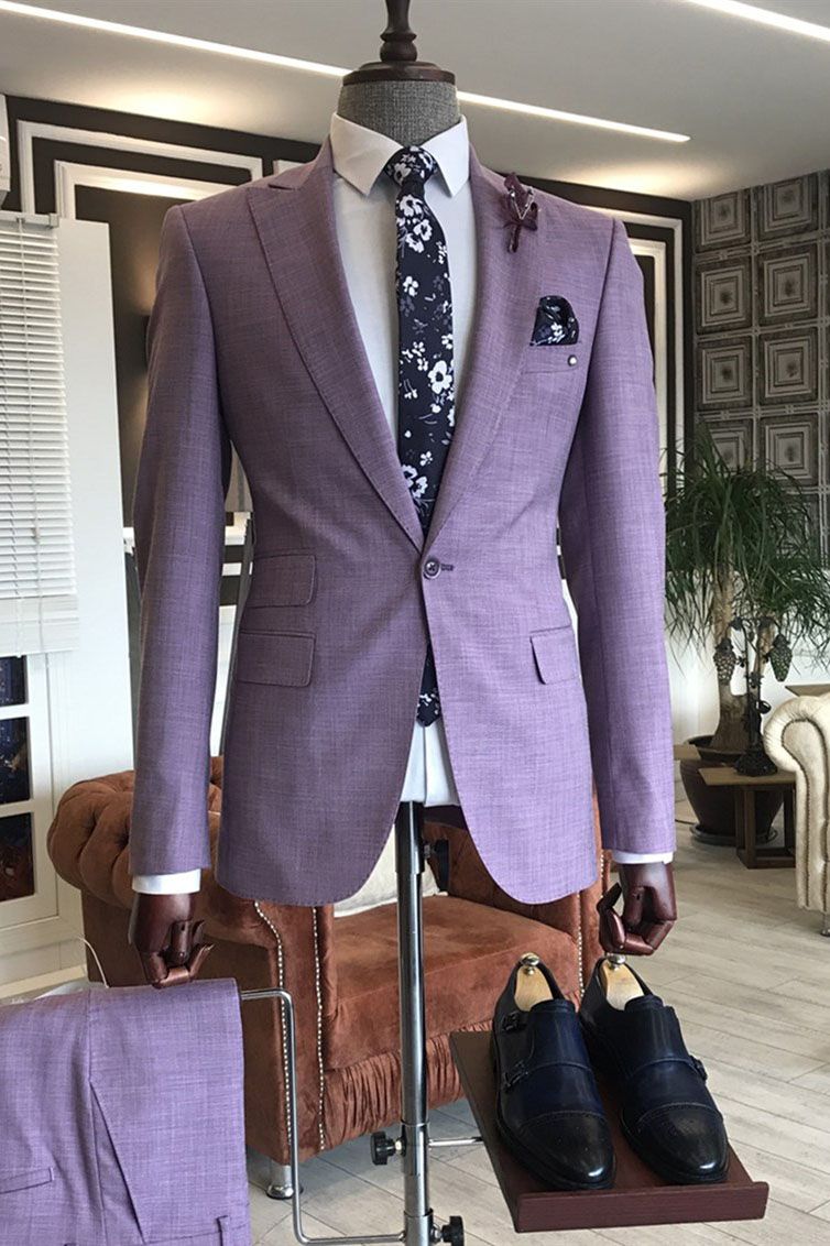 New Arrival Purple Two-Piece Party Suits for Guys with Peaked Lapel