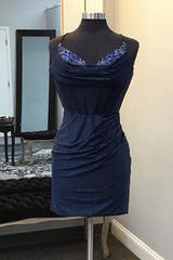 Sparkly Navy Beaded Corset Tight Short Homecoming Dress/Mini Dress