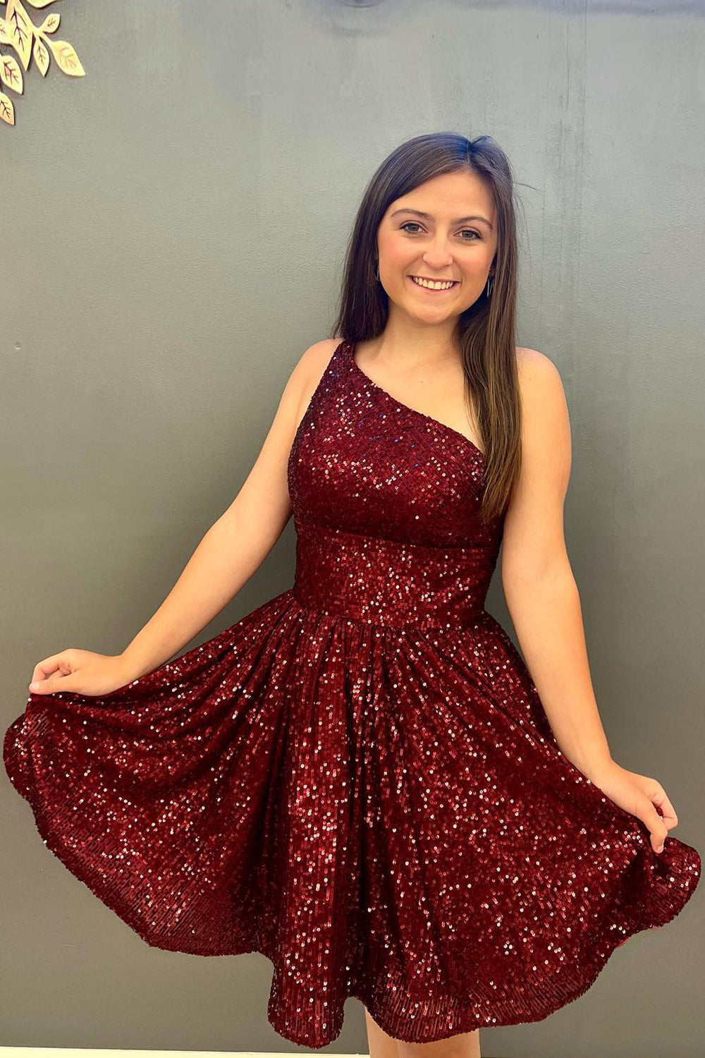 Navy Sequins One Shoulder A-Line Short Homecoming Dress/Mini Dress