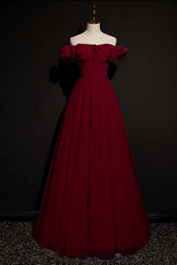Off the Shoulder Strapless Sleeveless Long Formal Dress With Tulle