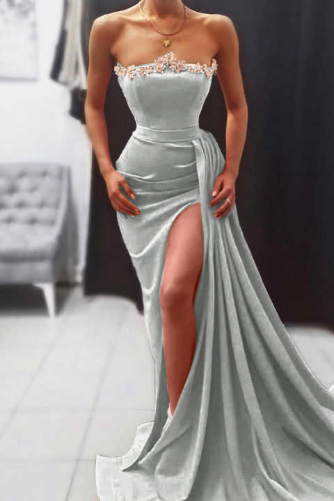 Orange Mermaid Strapless Long Evening Dress With Split