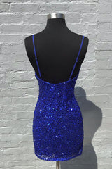 Sparkly Royal Blue Ruched Tight Short Sequins Homecoming Dress/Mini Dress