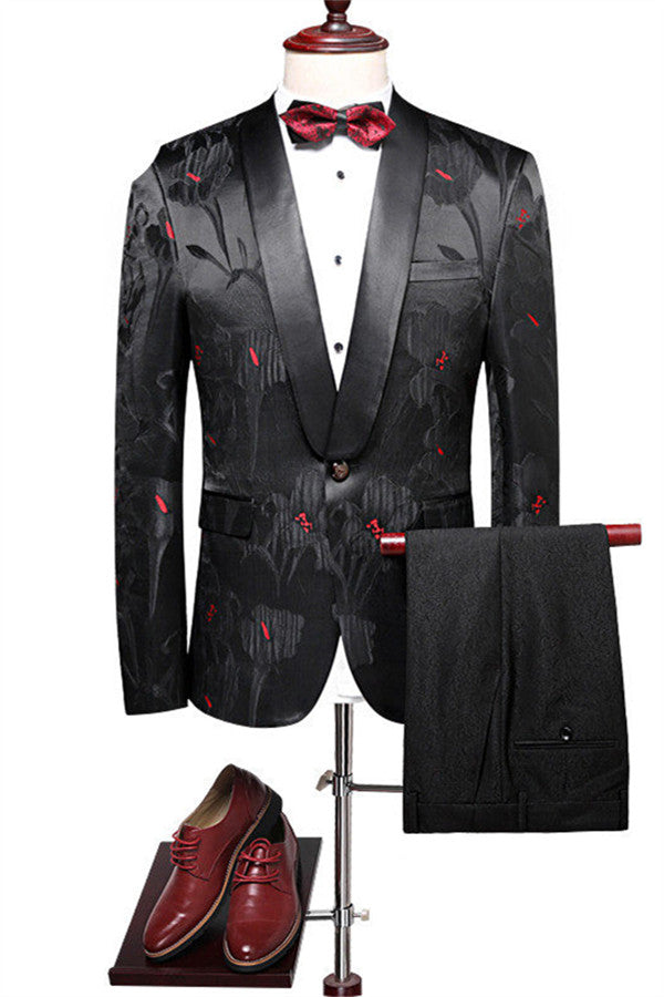 Fashion Black Jacquard Slim Fit Prom Suit for Man in Two Pieces