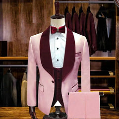 Stylish Slim Fit Candy Pink Shawl Lapel Men's Suits for Wedding