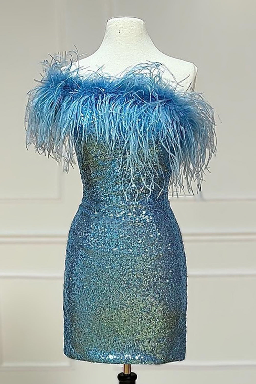 Pink Sparkly Tight Sequins Homecoming Dress/Mini Dress with Feathers