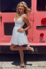 Sparkly White Sequins A-Line Short Homecoming Dress/Mini Dress