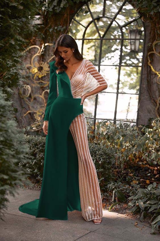 White Asymmetric V-Neck Jumpsuit Distinctive Women's Party Jump Suit