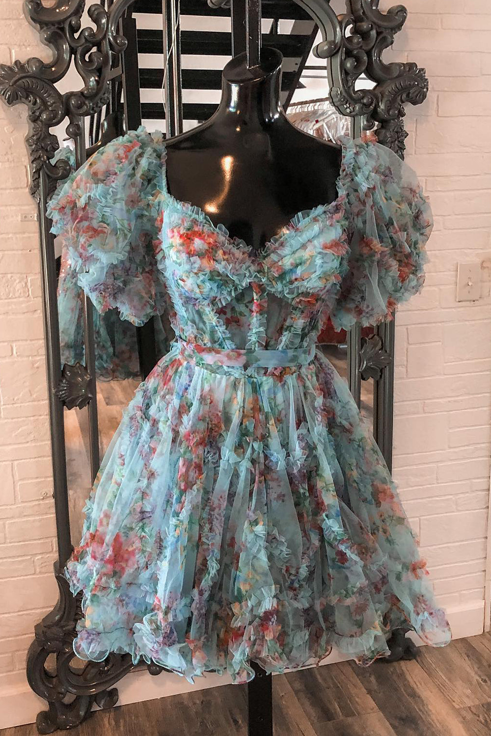 Lavender Floral A-Line Short Homecoming Dress/Mini Dress