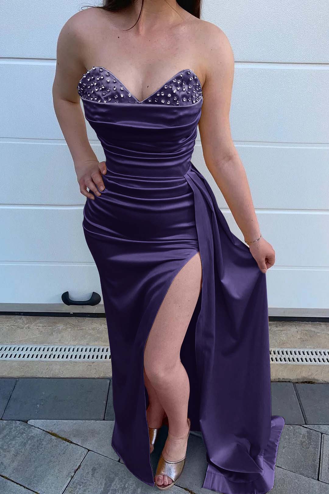 Yellow Beads Mermaid Sweetheart Evening Dress Split With Ruffles