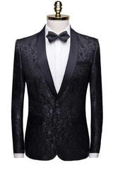 Unique Slim Fit Two-Piece Black Jacquard Shawl Lapel Men's Suits Wedding Groom Tuxedos