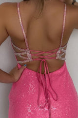 Pink Lace-Up Back Sequins Tight Short Homecoming Dress/Mini Dress