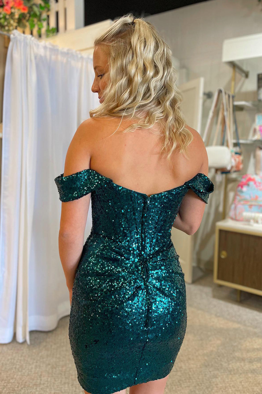 Sparkly Grape Detachable Off the Shoulder Sequins Tight Homecoming Dress/Mini Dress