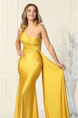 Basics Long Elegant Yellow One Shoulder Mermaid Evening Dress