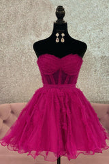 Fuchsia Corset Sweetheart A-Line Short Tulle Homecoming Dress/Mini Dress