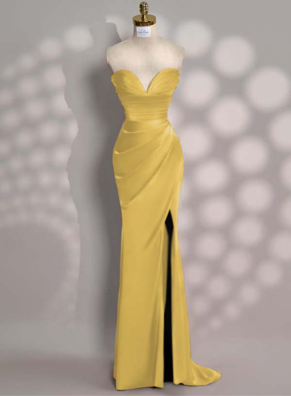 Charming Red Split Pleated Evening Dress